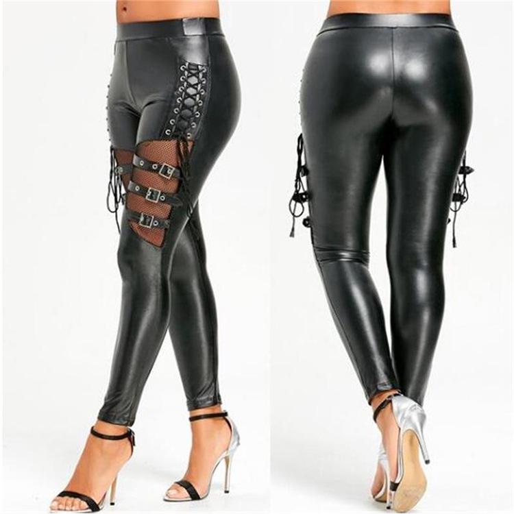 

Punk Leather Slim-Fit Performance Lingerie Pants for Nightclubs and Stage Outfits M чорний