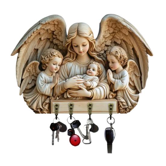 Veggmontert nøkkelholder Treskjæring Jesus-tema Nøkkelorganisator Multifunksjonell Hjemmekontor Entré Dekorativ Nøkkelhengerhylle