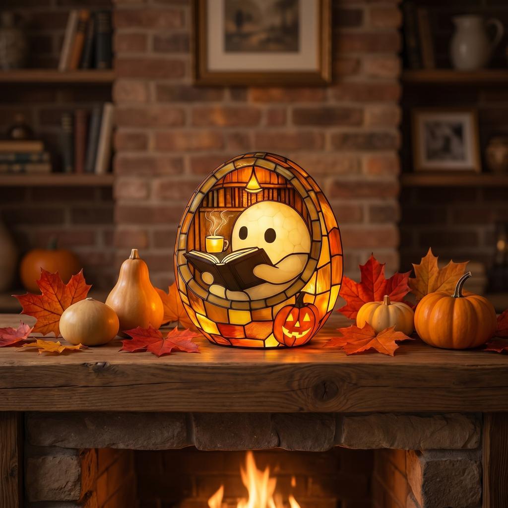 Halloween Reading Book Resin Decorative Lamp Tabletop Figurine for Home Decor