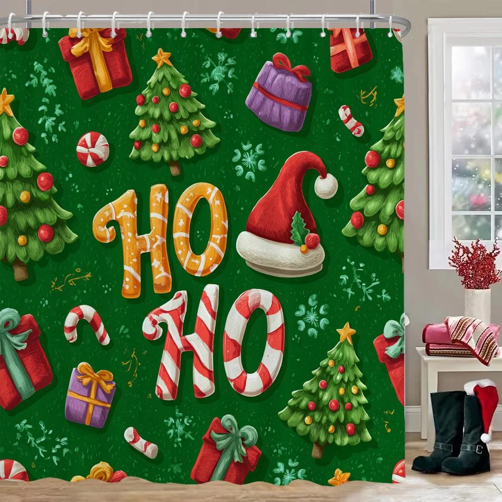 

GAENew Year Christmas Shower Curtains For Bathroom, Santa Claus Christmas Tree Cartoon Gifts For Xmas Bath Curtain Decor 90x180cm