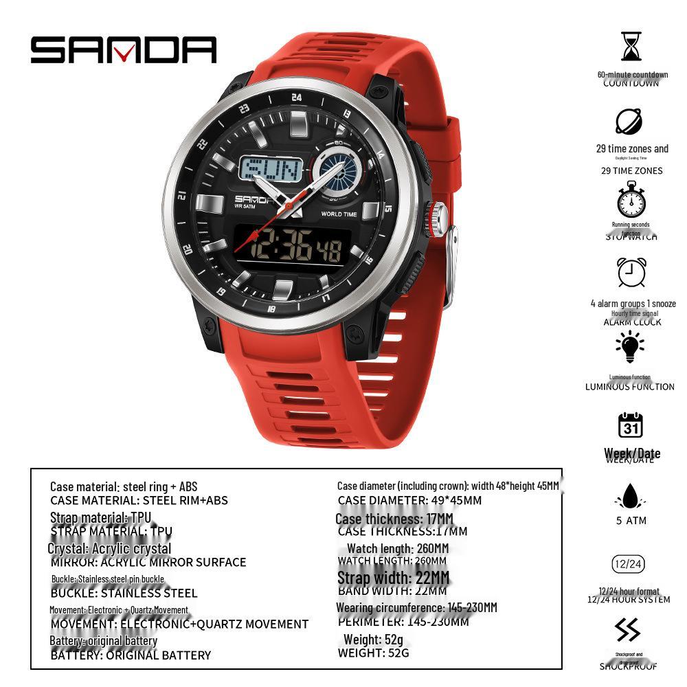 Sanda Unisex Digital Sports Watch with 4 Alarms, Outdoor Stopwatch, and Running Timer