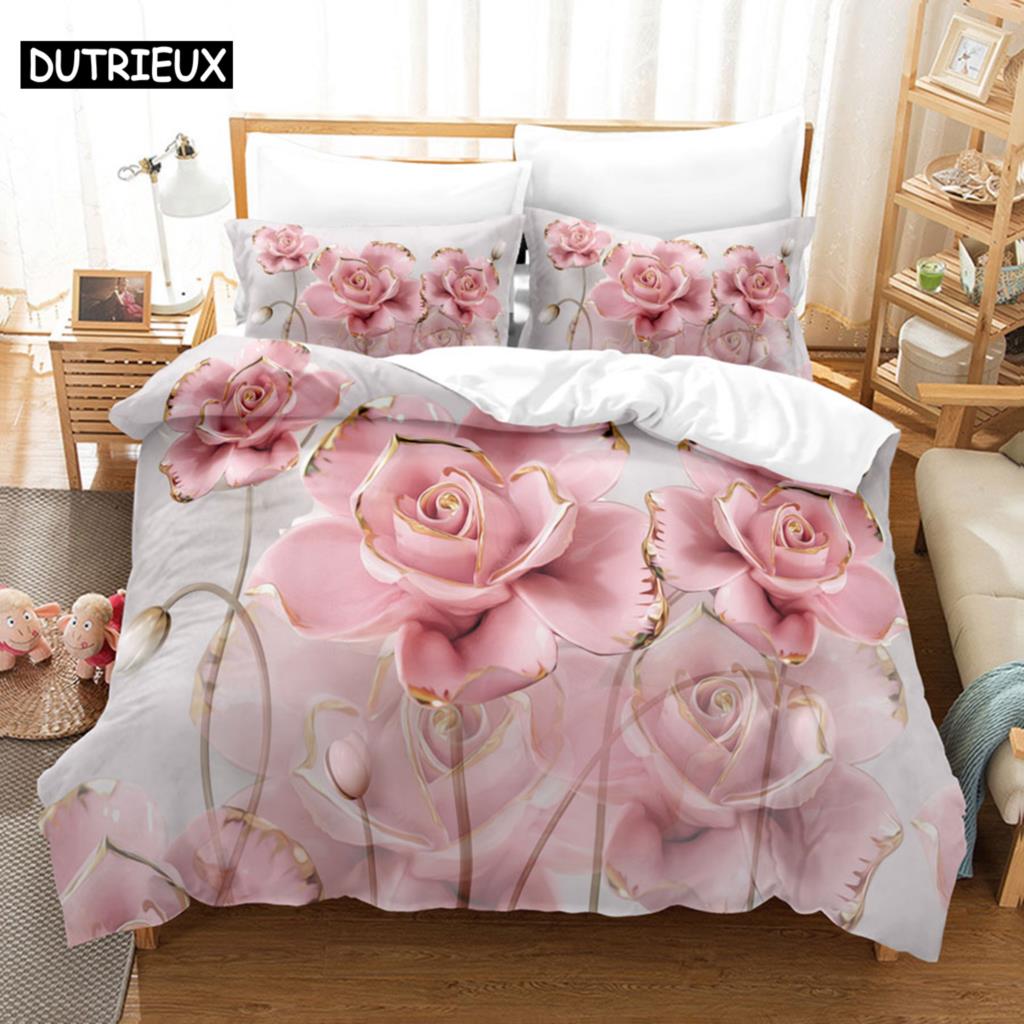 

Цветочный двойной пододеяльник Комплект постельного белья Пододеяльник Постельное белье King Queen Полный размер 3D-принт Наволочка Односпальная кровать Twin 220x240 200x200 150x200cm 3pcs&Duvet Cover
