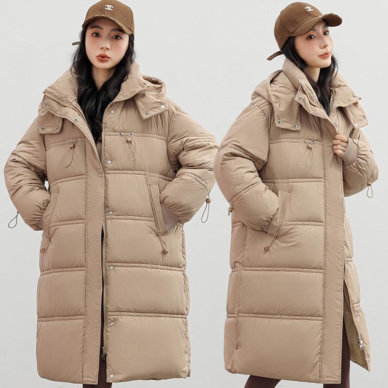 Medium and long bread clothes, down cotton clothes, women's new thickened hooded large pockets, loose large size cotton clothes.