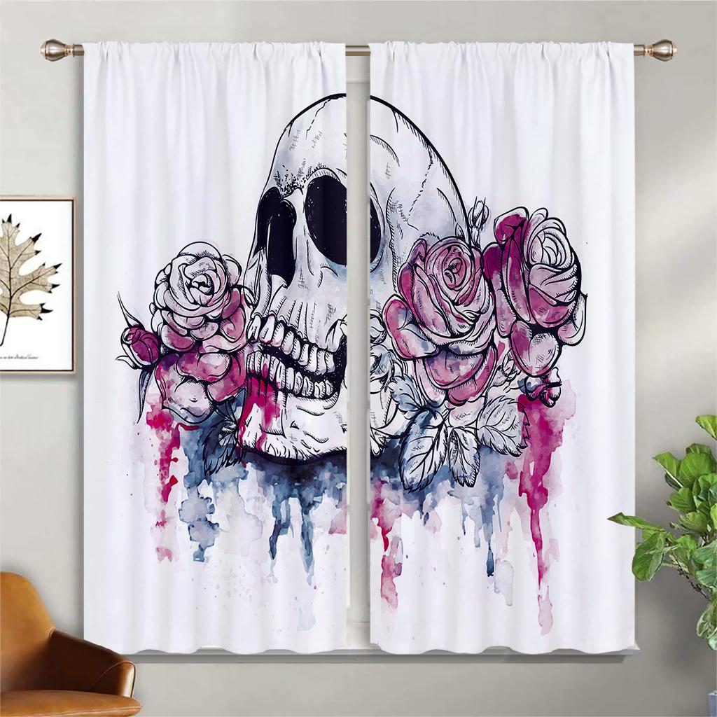 

Шторы на окна Череп Украсть Цветочные Ретро Готические Шторы Принт Подходит Для Спальни Гостиной Кабинета Декоративные Шторы W50xH140(CM)x2PCS&Grommet Top