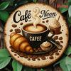 D Flat Pc X Inch Cafe Noon Aluminum Tin Sign Round Aluminum Wall Art with Coffee Croissant Design Durable