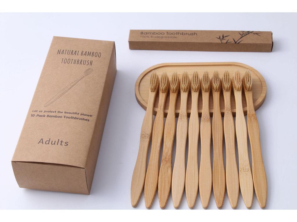 10-Pack Soft Bristle Bamboo Toothbrush Set for Adults - Ideal for Home, Hotel, or B&B, Custom Labeling Available