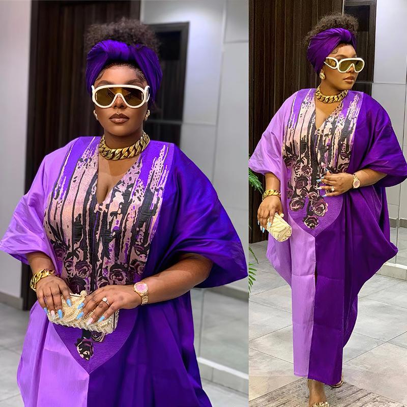 Plus Size African Ethnic Style Long Robe Dress with Headscarf