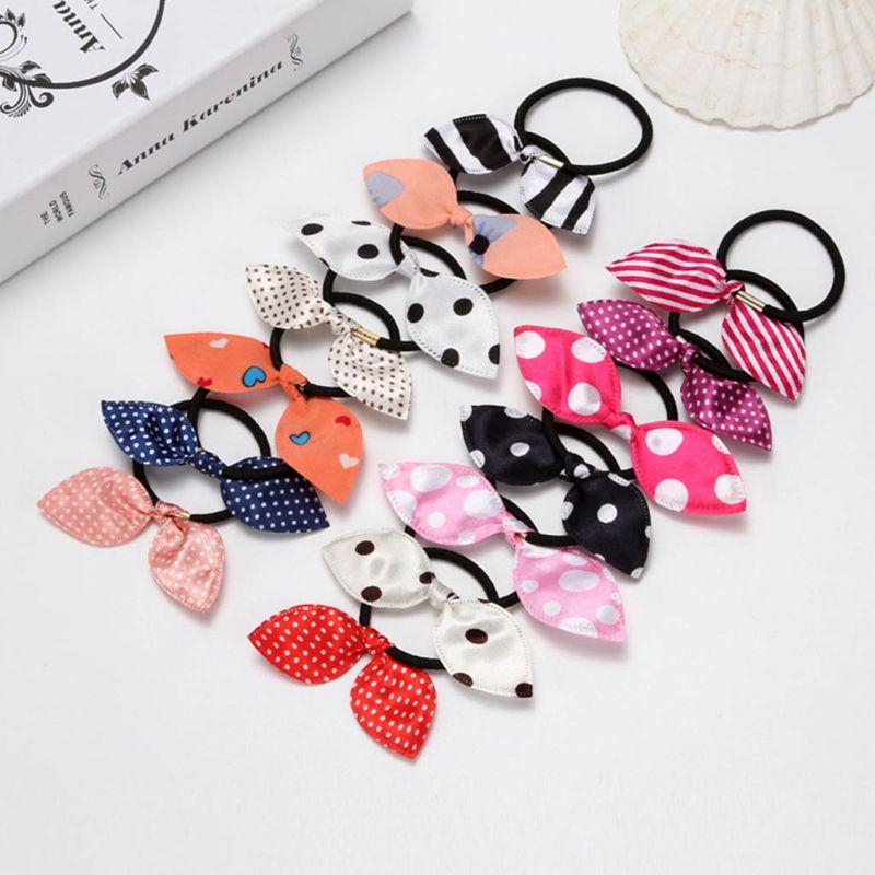 Buy Girl Long Rabbit Ears Bowknot Hair Rope Polka Dot Stripe Heart ...