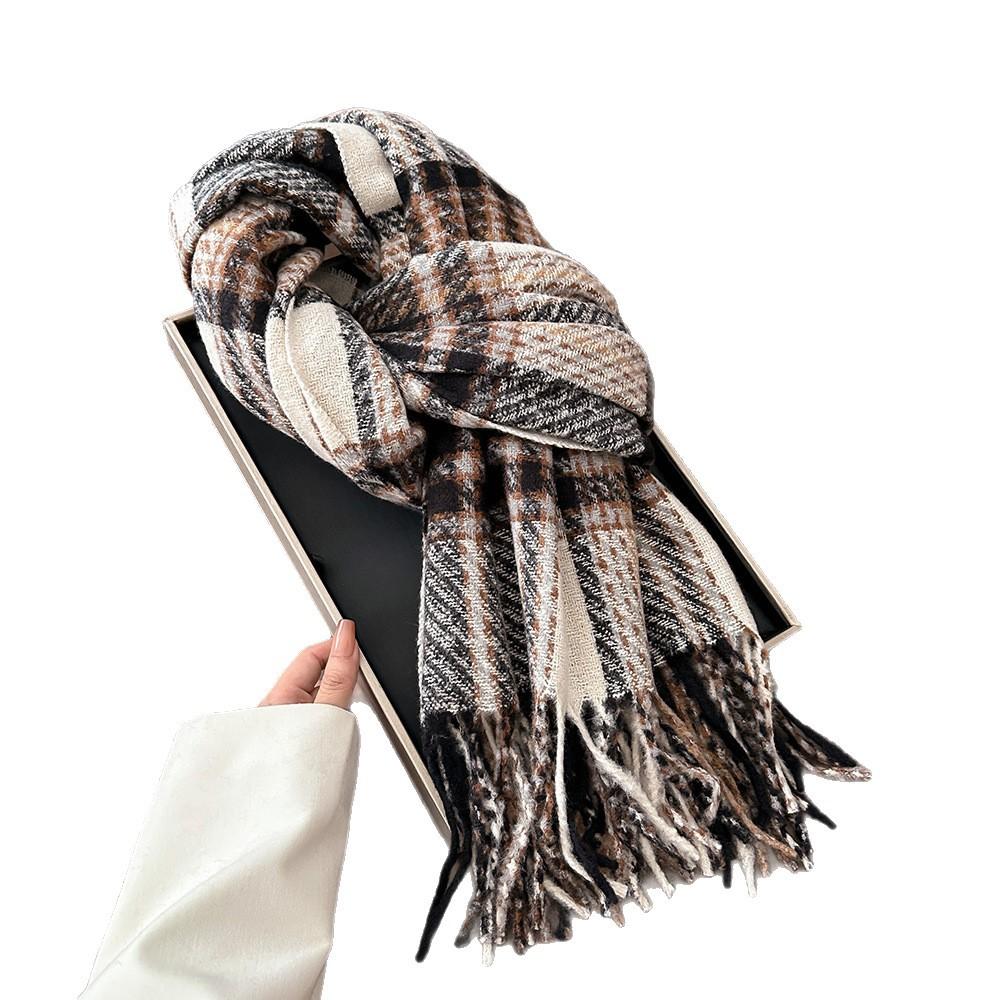 Winter New Plaid Scarf Dual-purpose Tassel Imitation Cashmere Shawl Korean Version Couple Men's and Women's Warm Scarf