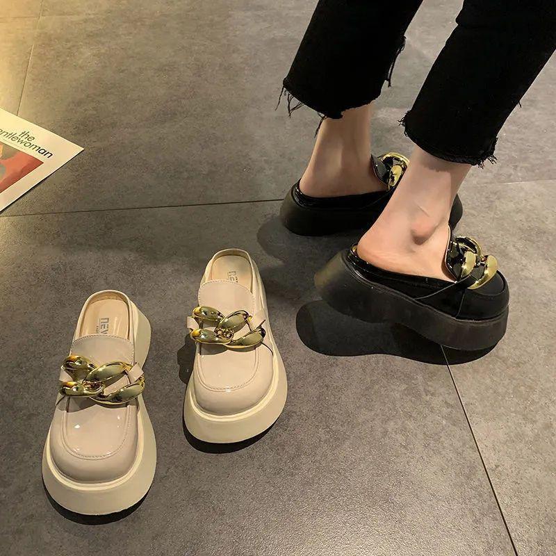 Baotou Half Slippers Women's Wear 2025 New Fashion Versatile Korean Version Platform Internet Celebrities Ins Muffin Shoes Summer Tide