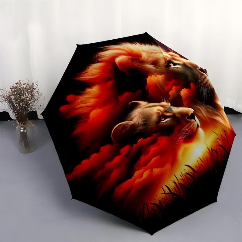 1pc Lion Sunset Majesty Wildlife Artwork Umbrella with Plastic Handle,Suitable for All Seasons Umbrellaptys26083