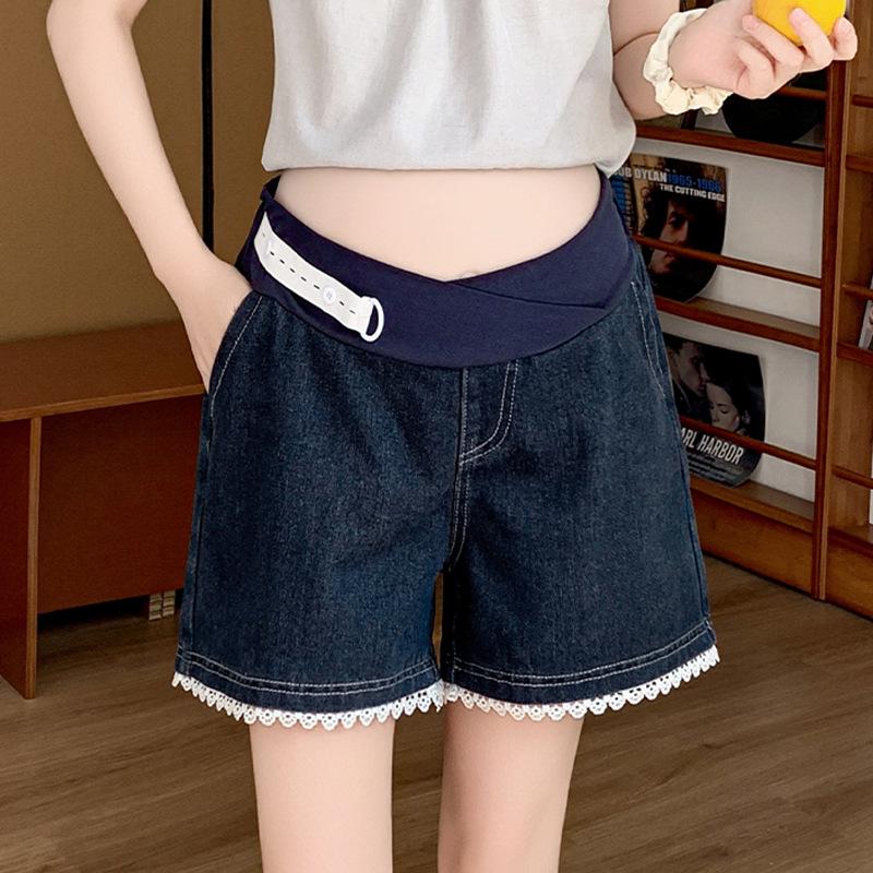 Adjustable Low Waist Maternity Summer Pants - Plus Size Wide Leg, Casual & Loose Fit Jeans Shorts XL