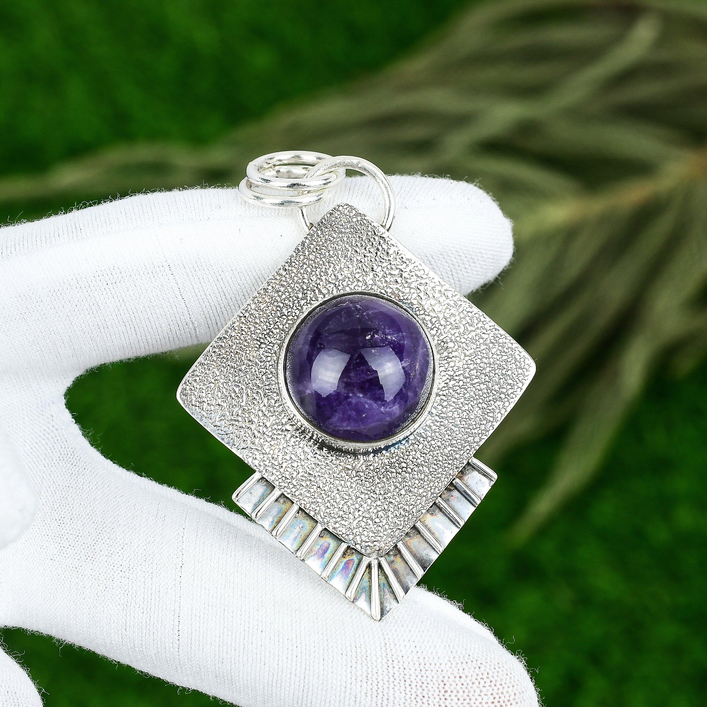 Sisters Day Deal Round Star Amethyst Stone 925 Sterling Silver Pendant Jewelry