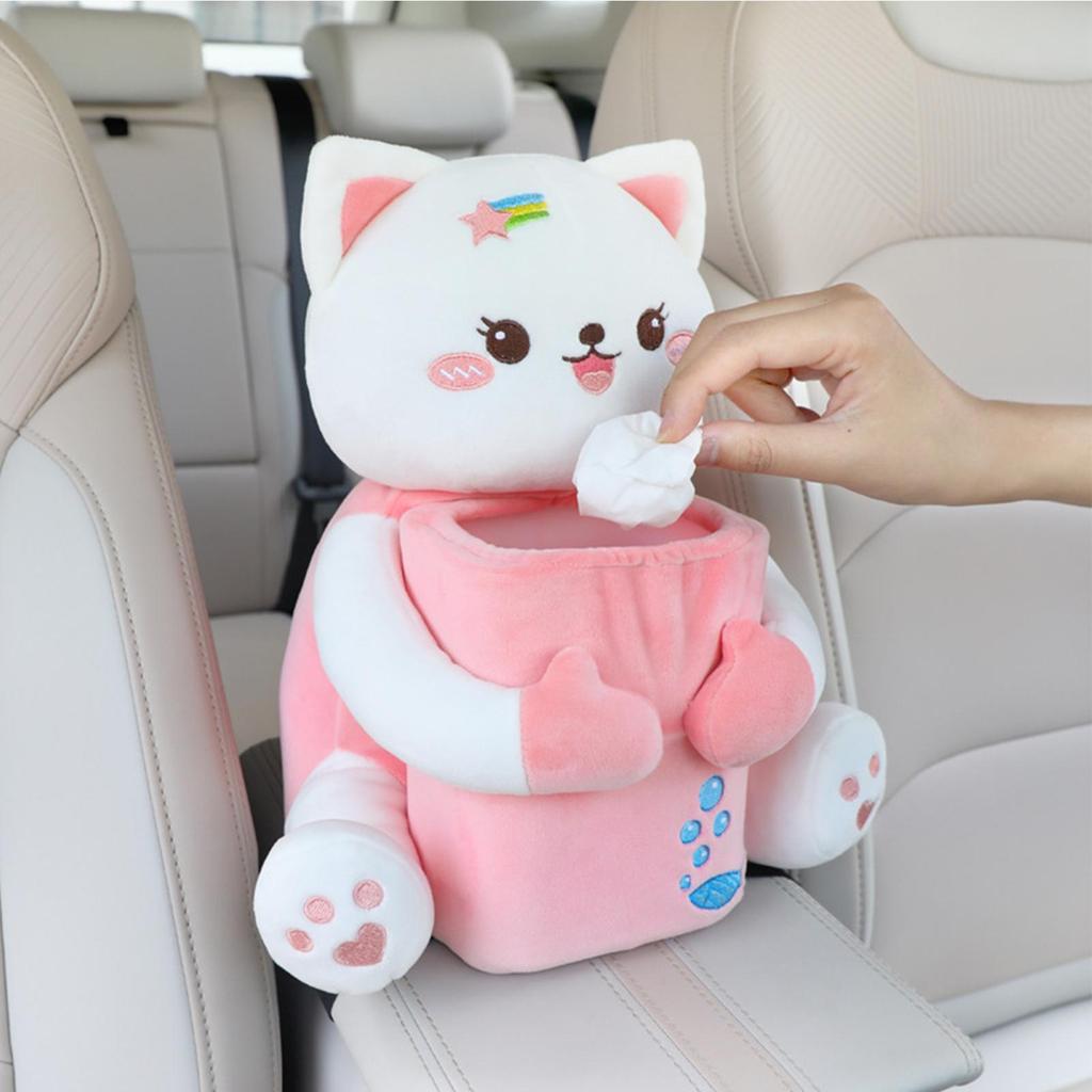 Car Tissue Box 2 In 1 Cute Vehicle Accessories Armrest Cat Napkin Holder Car Trash Bin For Center Console Truck SUV RV Sedan