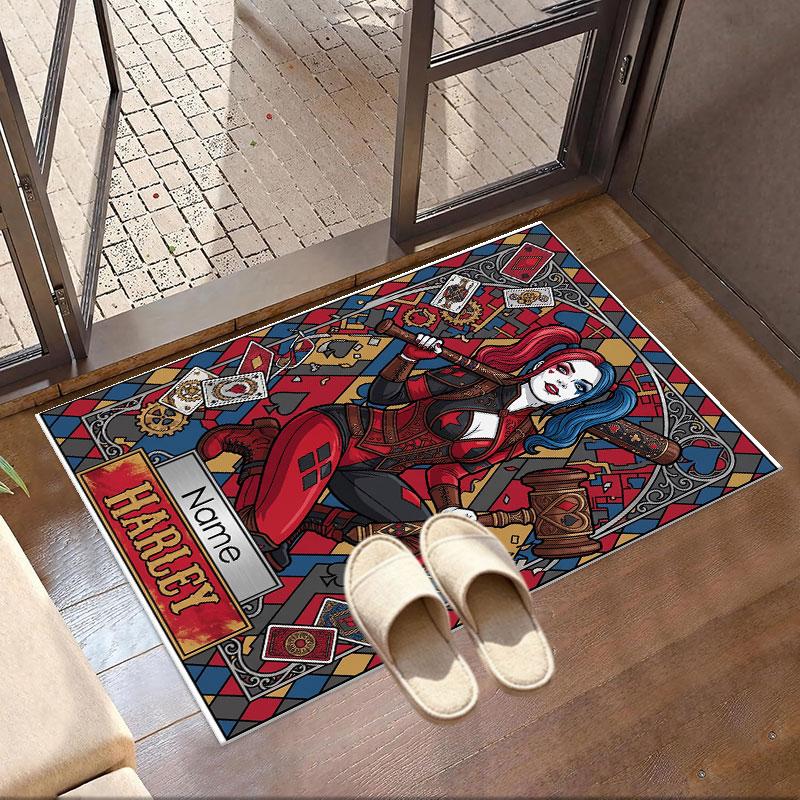 Custom Name Personalized Harley Quinn Print Carpet, Versatile Home Decor Rug, for Playroom, Apartment, Balcony, Entryway, Hallway Gift