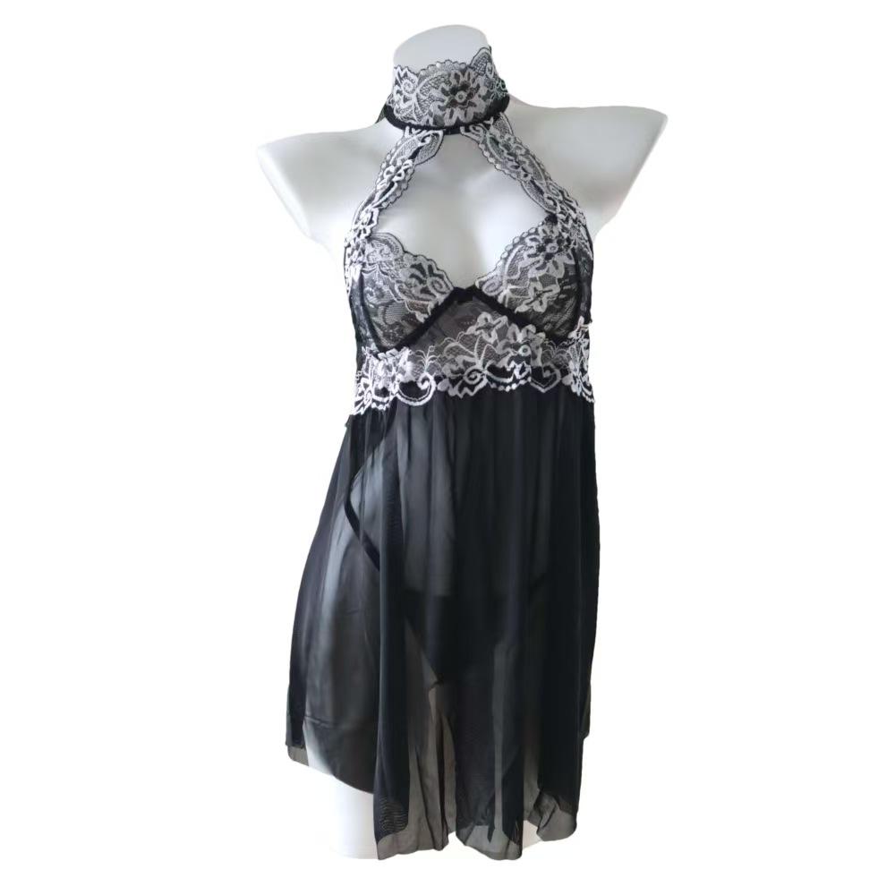 Women Transparent Nightwear Lace Babydoll Temptation Underwear Nightdress Sexy Sleepwear Floral Embroidery Night Dress Lingerie