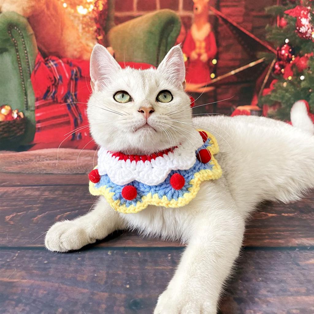 Pet Christmas Scarf Handcrafted Knitted Warm Comfortable Dog Winter Scarf for Cats Puppy Blue Double Collar S