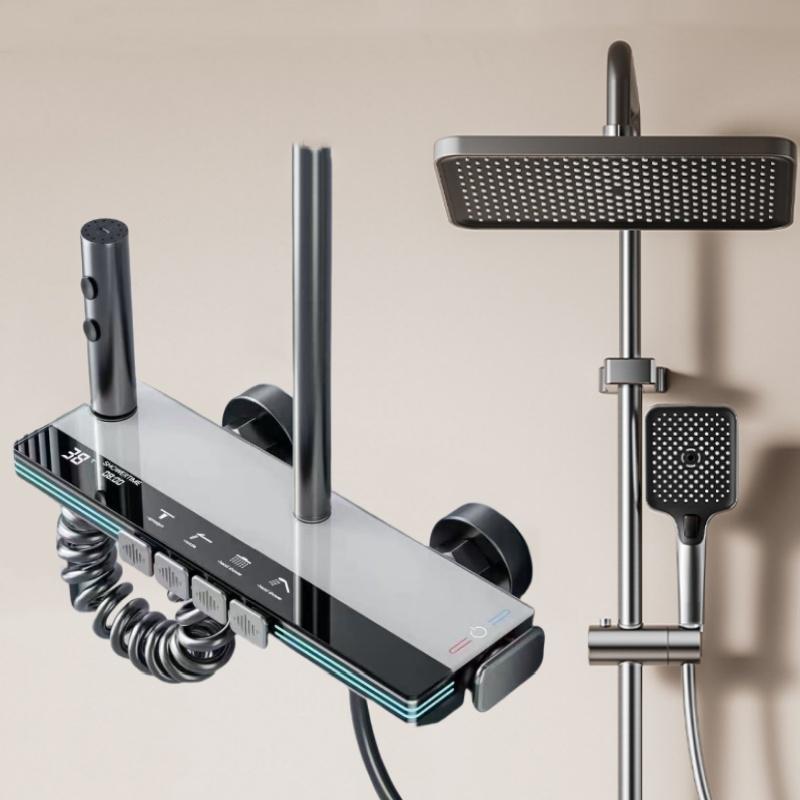 

4-режимный набор для душа с горячей и холодной водой, смеситель, цифровой дисплей температуры, настенный, для ванной комнаты, система душевого смесителя с тропическим душем белый