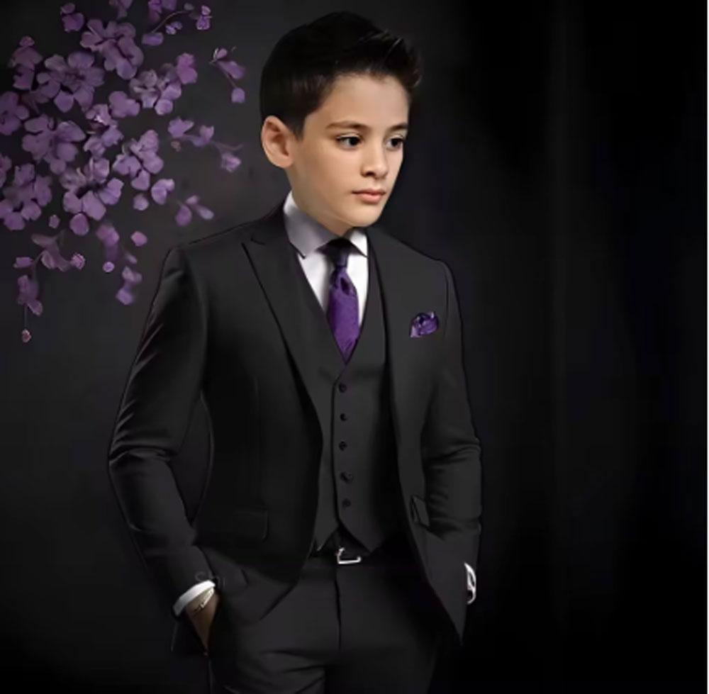 Suit For Boys Yellow 3 Piece Wedding Kids Groom Tuxedo Formal Peak Lapel Party Prom Kids Clothes  Children Suits