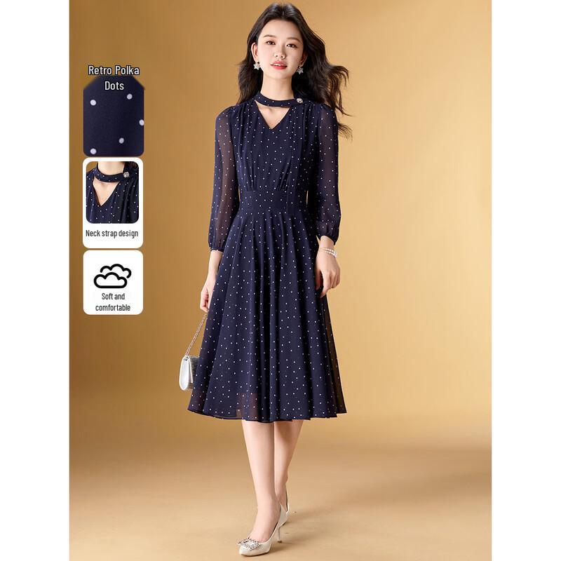 Meilani Elegant Polka Dot V-Neck Resort Dress M