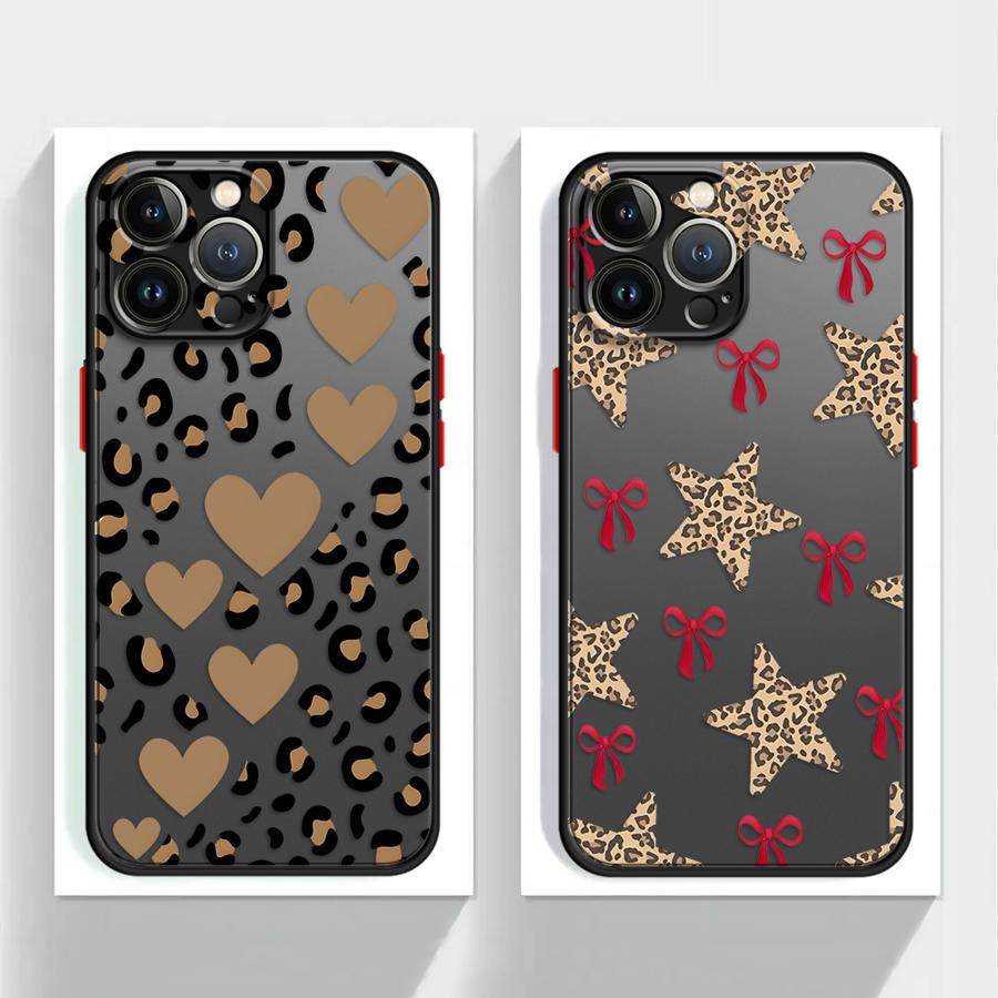 Leopard Love Star Case for iPhone 17 Pro Max 12 11 Air 14 16 Plus 15 XS XR 7 8 SE 13 Mini Funda Back Phone Cover