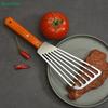 Stainless Steel Wooden Handle Fan-shaped Hollowed-out Flipping Fish Spatula BBQ Cooking Spatula