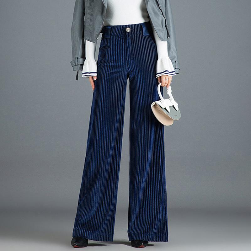 Women Gold Silk Velvet Mopping Pants, Wide-leg Pants, Autumn and Winter High-waisted New Style Drape, Loose Drape, Long Pants