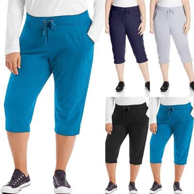Cropped Drawstring Plus Size Stretch Trousers Pants Sweatpants Women's Yoga