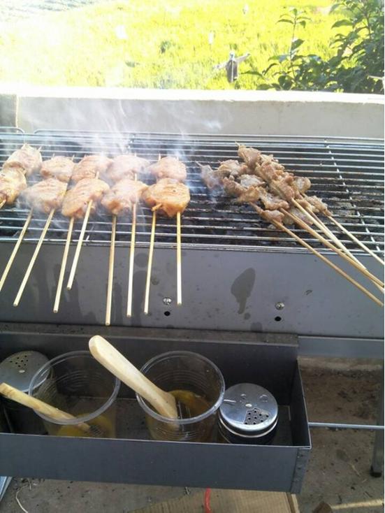 Butterfly Roasted Thick Lamb Skewers: Large Charcoal BBQ Rack, 1.2m Long, 18cm Width