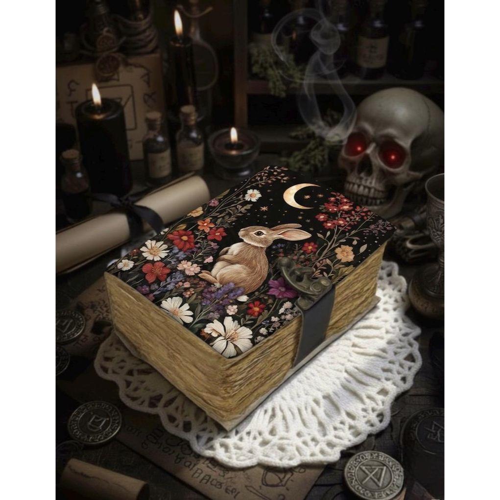 Rabbit Leather Journal, Personalized Leather Journal Gifts, Book of shadows Grimoire Leather Journal, Wizard Spell Book