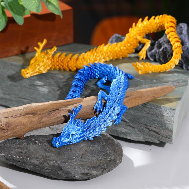 3D Printed Conjoined Dragon Ornaments, Movable Cartoon Creative Dragon Plants, Rockery, Fish Tank Landscaping Decoration 30cm
