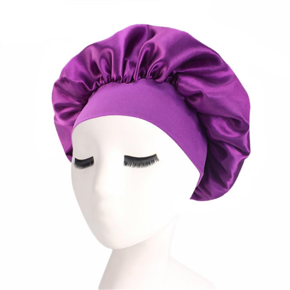 New Women's Satin Solid Wide-brimmed Sleeping Hat Unisex Head Wrap Elastic Band Cap Hair Care Bonnet Night Hat Bonnet De Nuit
