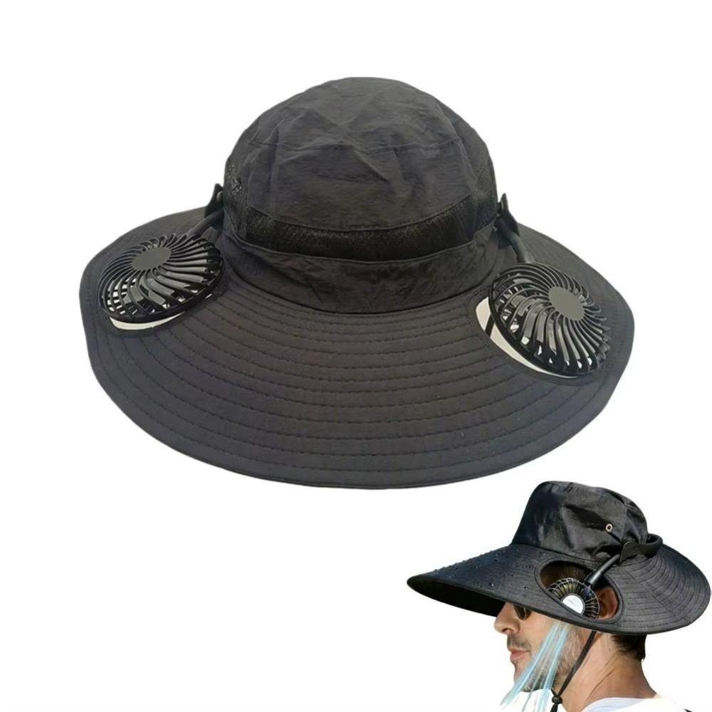 Adjustable Wide Brim Sun Caps Built-in Fan Bucket Cap with Fans Cooling Fisherman Hat Hiking