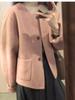 Korean Petite High-Waisted Wool Coat - Pink Short Jacket for Autumn/Winter