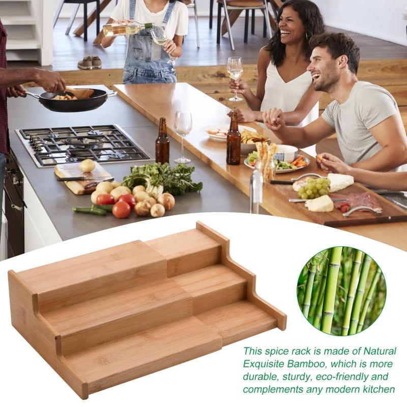 Μέγεθος συσκευασίας κουτιού 23*24*9,5cm μπαμπού 3 επιπέδων ρυθμιζόμενη ραφιέρα αποθήκευσης για μπαχαρικά