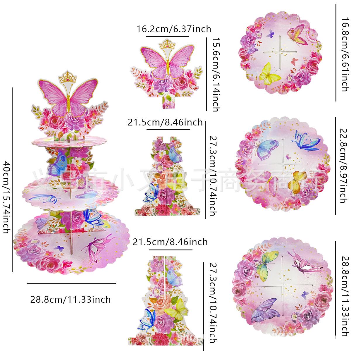 Pink Butterfly Cartoon Cake Stand for Birthday Parties