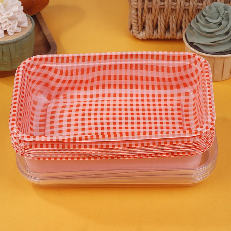 10Pcs Plaid Disposable Rectangular Plastic Packing Box With Lid Cream Cake Sale Package Box Picnic Bento Sushi Bread Containers