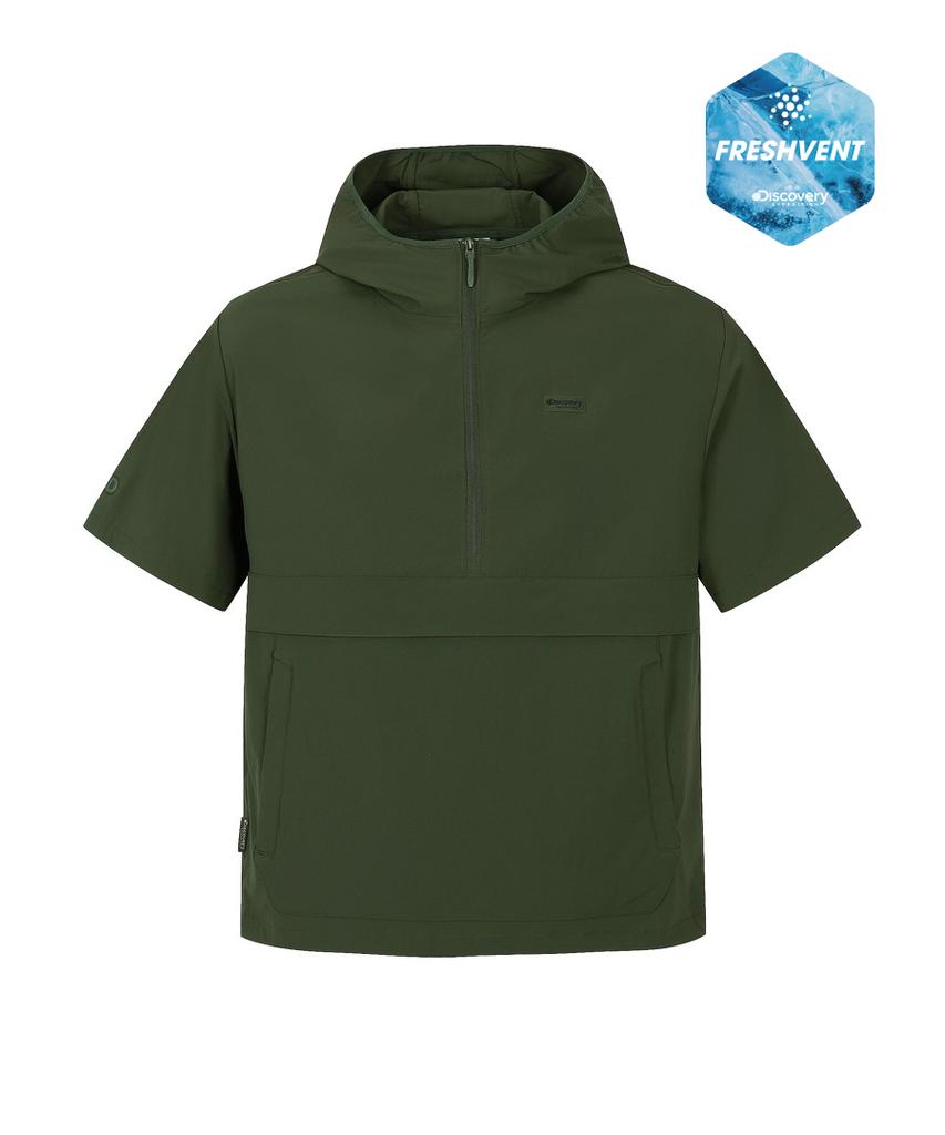 DISCOVERY EXPEDITION Uni Freshvent Lightweight Woven Training Short Sleeve Hooded Anorak (D/Khaki)