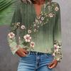 Women's Fashionable And Casual Shirt Long Sleeve V-neck Button Printed Blouse Top