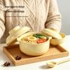 Cuenco de Cerámica Estilo Crema para Fideos Instantáneos y Sopa con Tapa y Asa