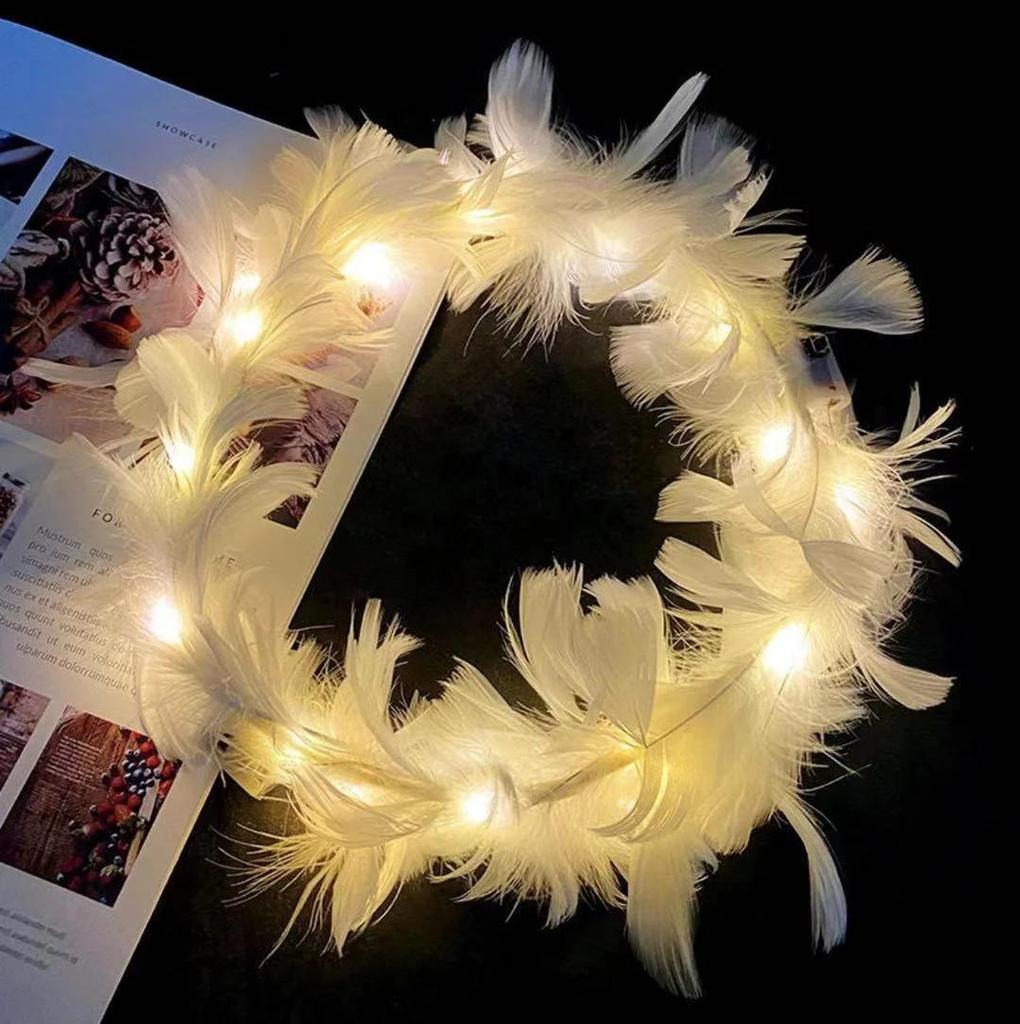 LED Adjustable Wreath for Children Adults Luminous Angel Goose Feather Wreath Feather Flash Headdress Holiday Wedding Gif