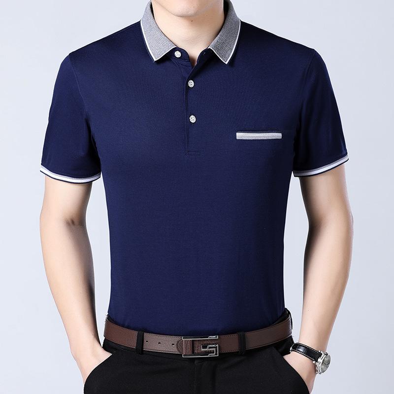 

Летняя новая футболка с короткими рукавами для мужчин среднего возраста, хлопковая свободная футболка с настоящим карманом для людей среднего и пожилого возраста, тонкий стиль XXXL