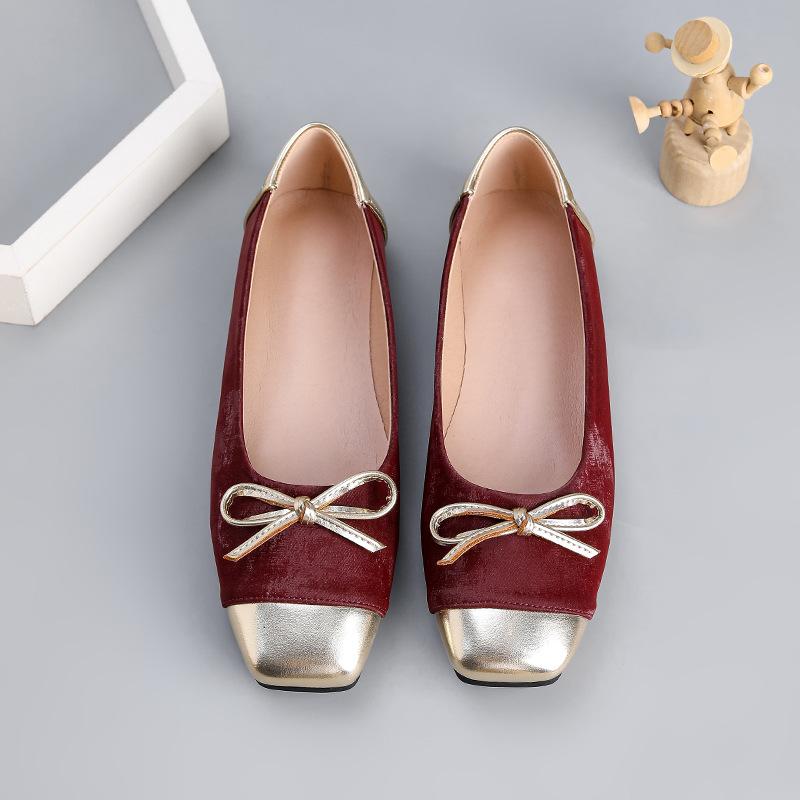 

Балетки с квадратным носком для женщин, нарядные лоферы с бантиком, удобная обувь для ходьбы, женские балетки из мягкой искусственной кожи, нескользящие 44
