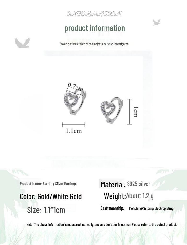 Luxury Full Diamond Heart Earrings, S925 Sterling Silver, Sweet Girly Style, Versatile Backs for Vacation Wear.
