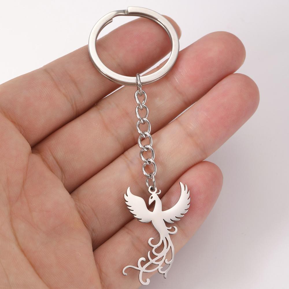 Dawapara Mythology Bird Phoenix Keychain Mytical Animal Protection Strength Symbol Totem Keyring Stainless Steel Jewelry