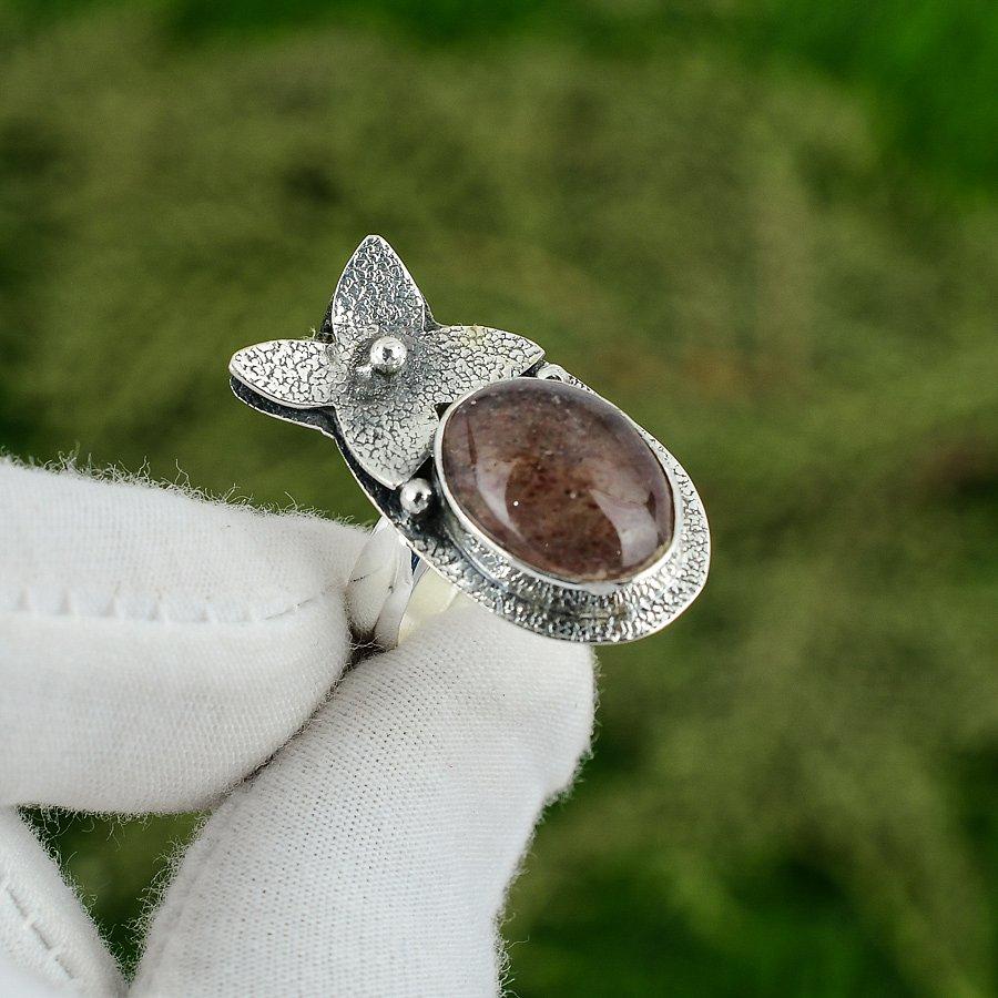 Friendship Day Deal Strawberry Quartz Stone 925 Silver Statement Ring Jewelry Adjustable