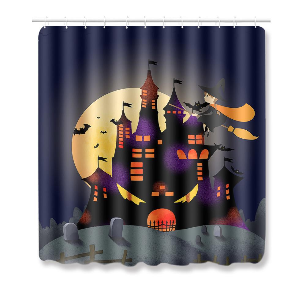 Halloween Shower Curtain Floor Mat Combination Four-Piece Set Bathroom Toilet Carpet Shower Room Foot Mat