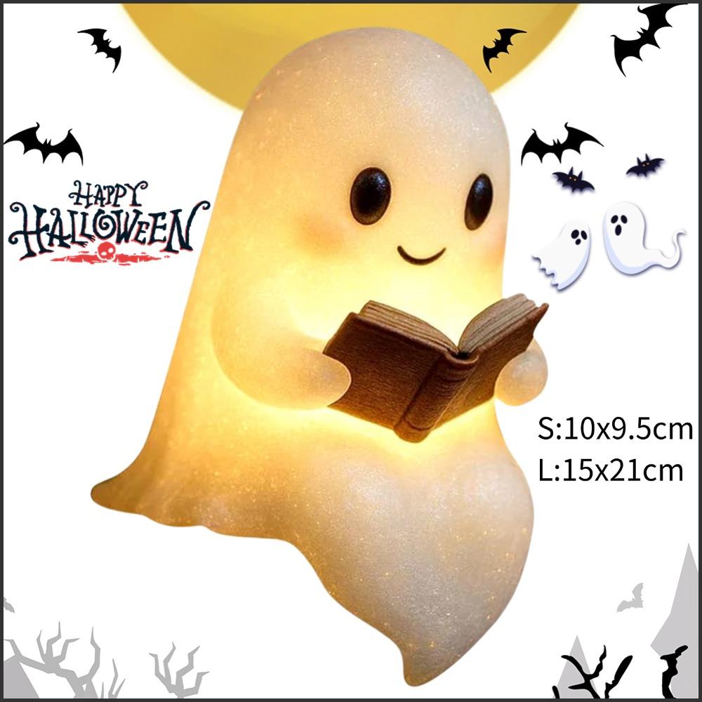 Halloween Cute Ghost Reading Lamp Resin LED Night Light Spooky Desk Light Ornaments For Bedroom Decor Halloween Party Gifts