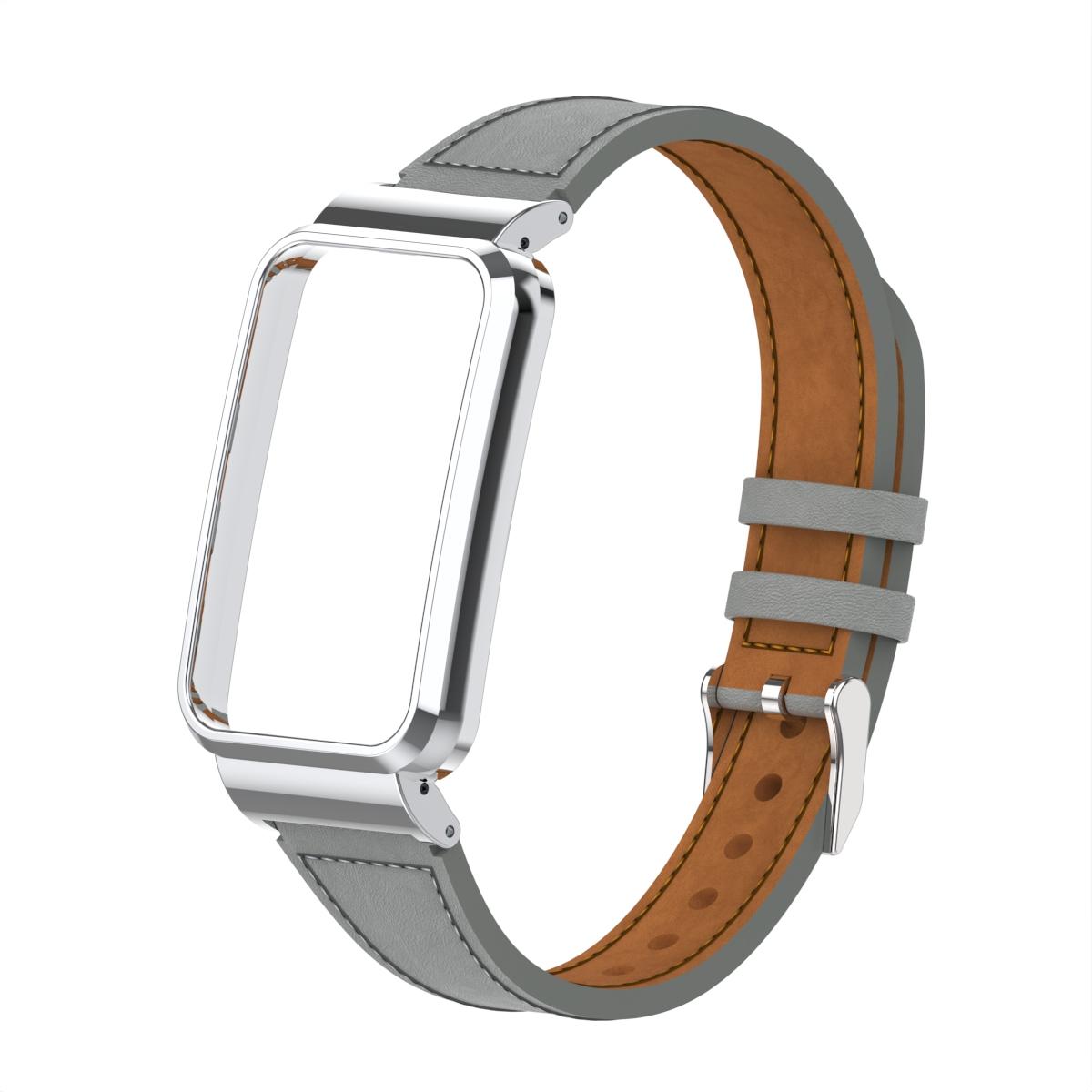 

Leather Strap + Metal Case for Xiaomi Mi Band 7 Pro Bracelet Correa High-end Replacement Wrist Strap for Mi Band 7 Pro Belt For Mi band 7 Pro серый