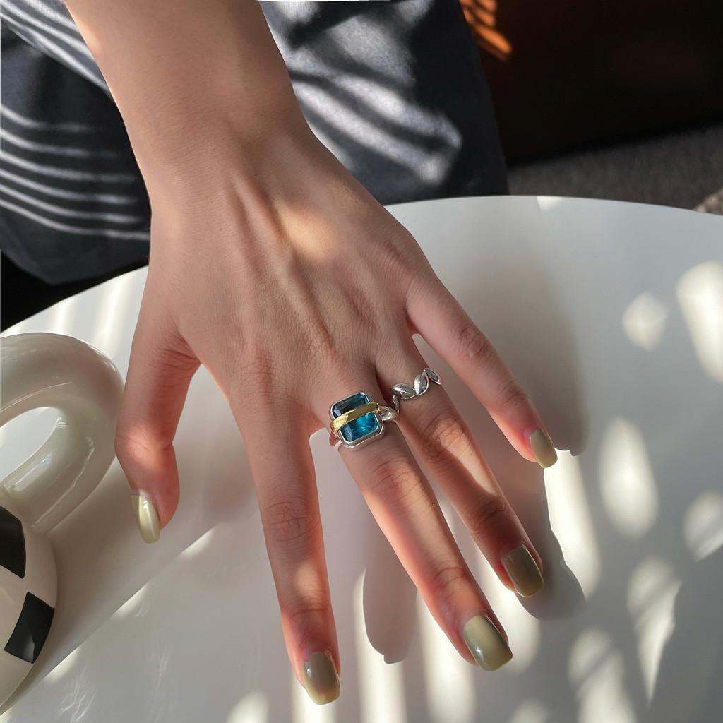 Deep Beautiful Blue Crystal Gem Square Ring With Vintage Appeal Gifting For